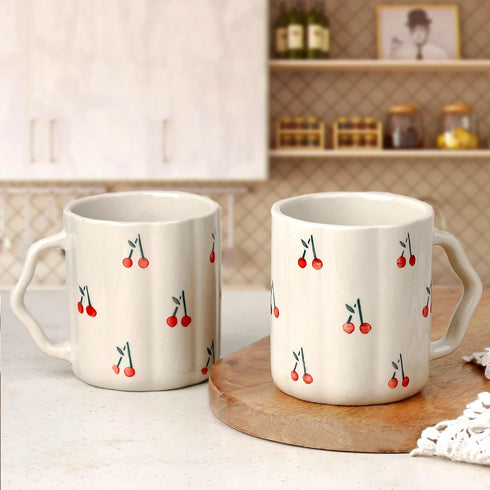 Cream Cherry Ceramic Bowl & Coffee Mug Combo